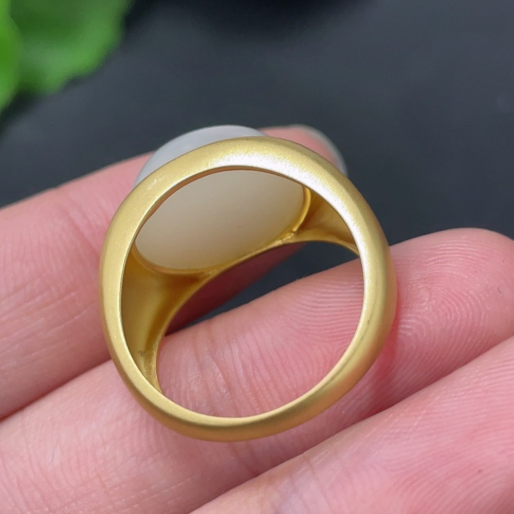 Hetian Jade Inlaid Ring 18k Gold Size 14 Total Weight Approx. 4.6g