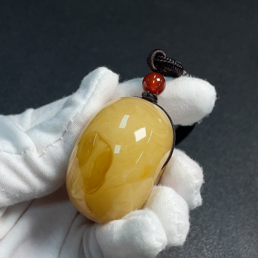 Amber Beeswax Pendant with Non-Natural Accent Stones, Total Weight Approx. 38.59g, Including Cord, Non-Gold