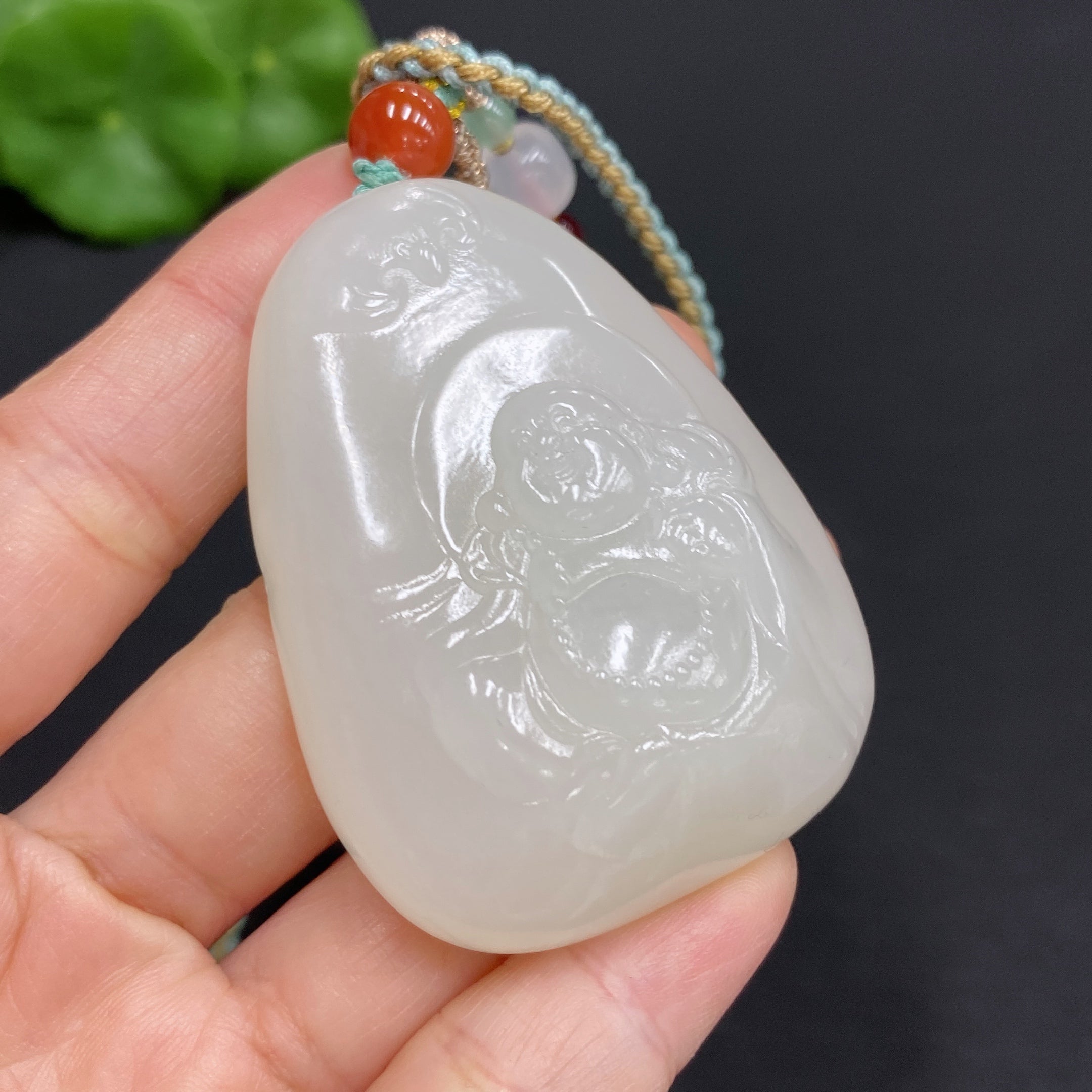 Hetian Jade Pendant Buddha, Total Weight (including rope): 56.8g