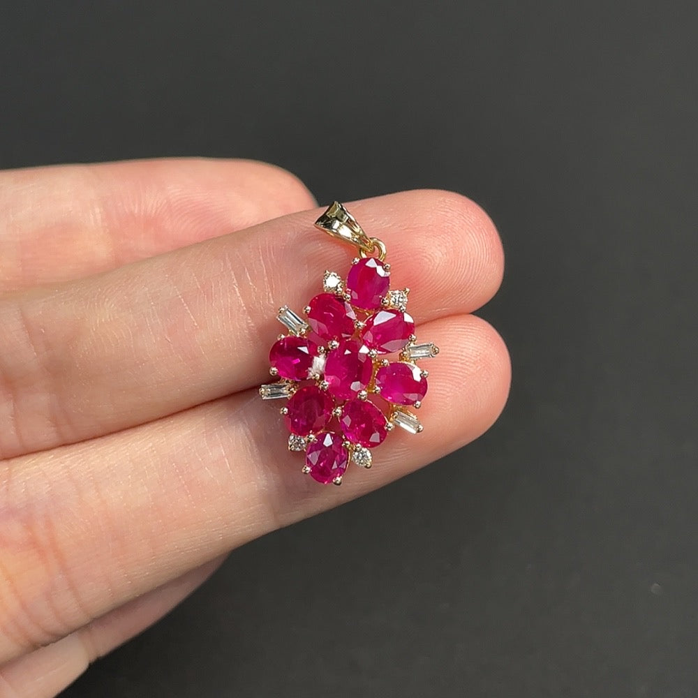 Ruby Pendant Set in 18K Gold, Total Weight Approx. 2.96g, Filled, Accented with Diamonds