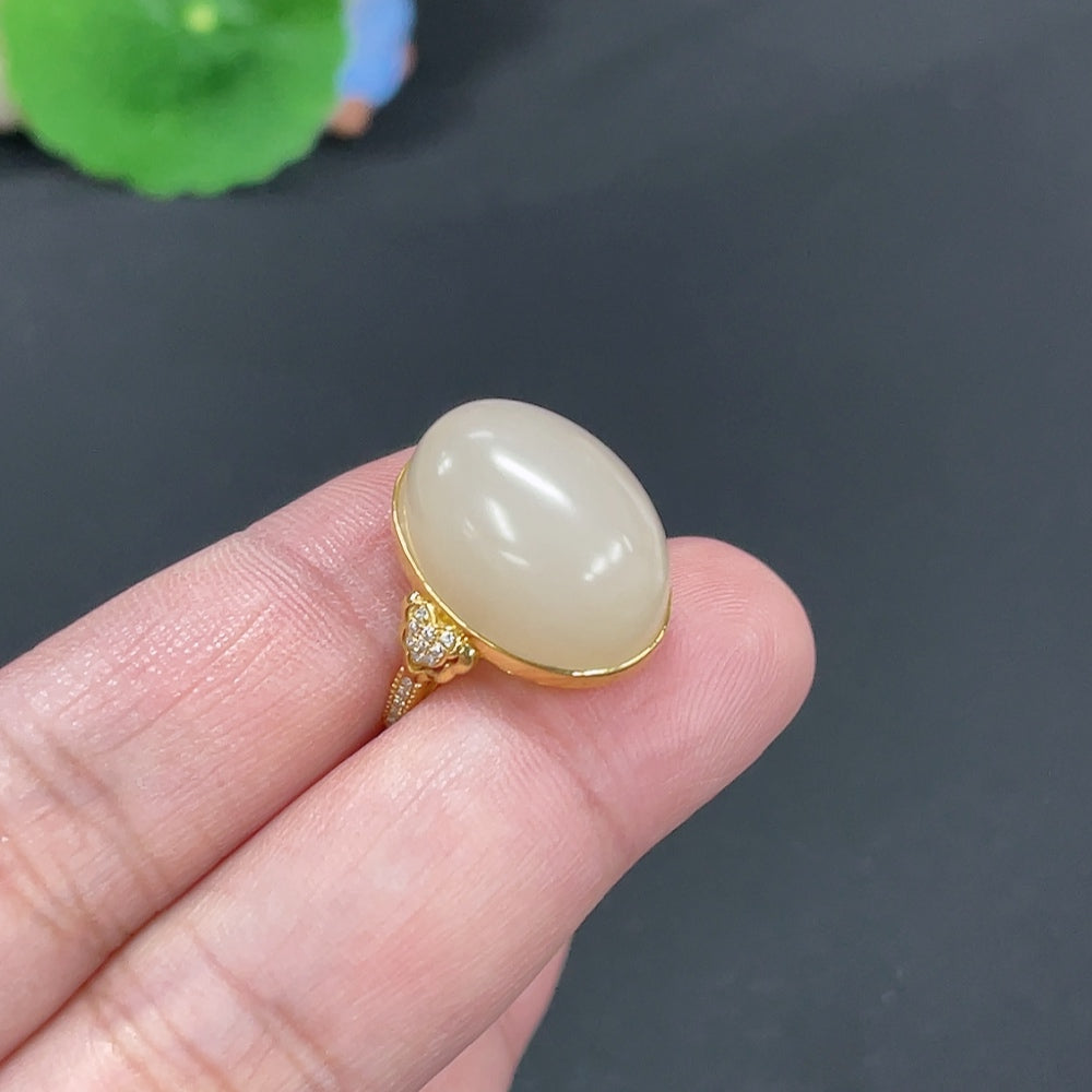 Hetian Jade Inlaid Ring Size 15 Total Weight Approx.6g 18k Non-Diamond