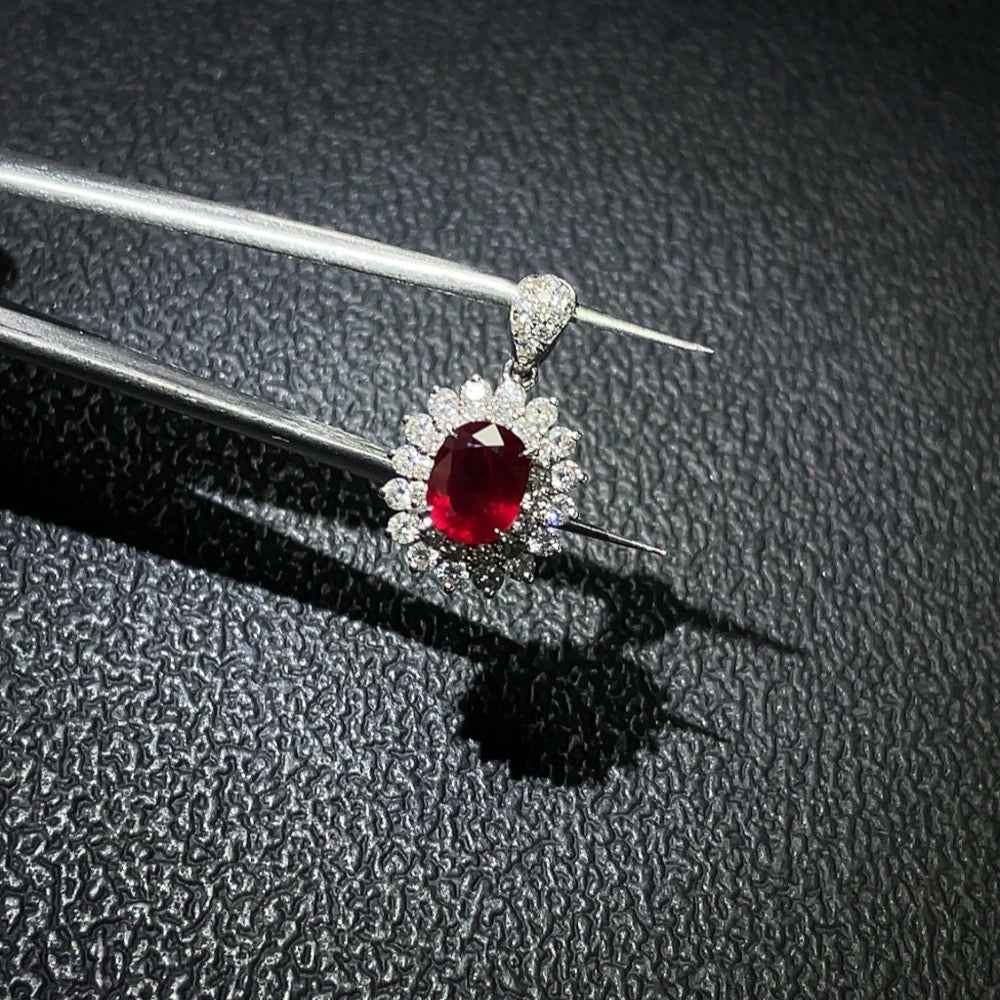 Huiliu HQ Ruby Pendant Set with 1.04ct unheated Mozambique ruby, pigeon blood red, GRS certified gemstone jewelry.