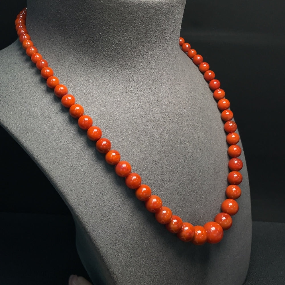 South Red Agate Bead Necklace by HUILIU HQ featuring organic matter, 53.62g weight, 5.3-14.1mm gemstones, non-gold style.