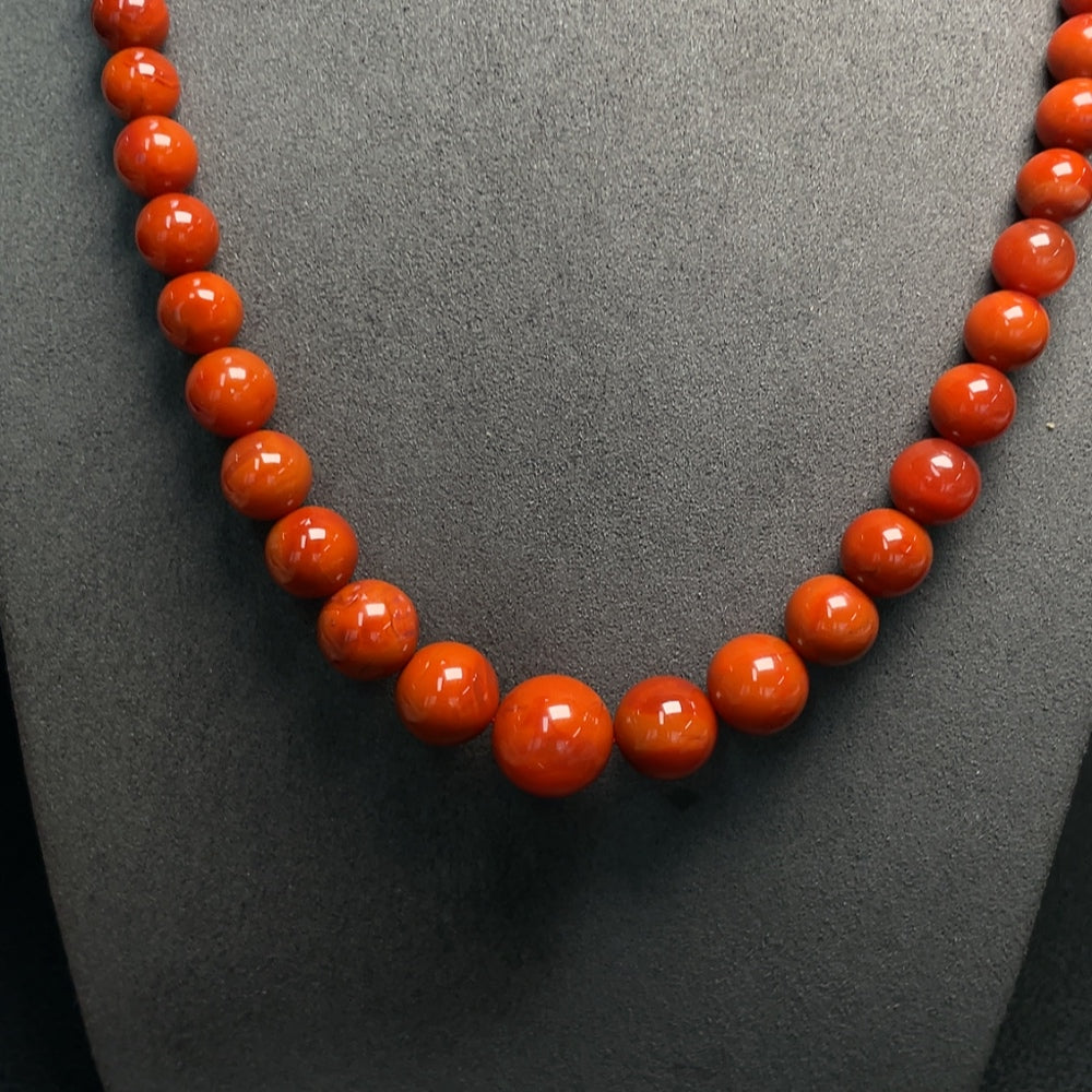 South Red Agate bead necklace by HUILIU HQ featuring organic matter, 5.3-14.1mm beads, total weight 53.62g, non-gold gemstone jewelry.