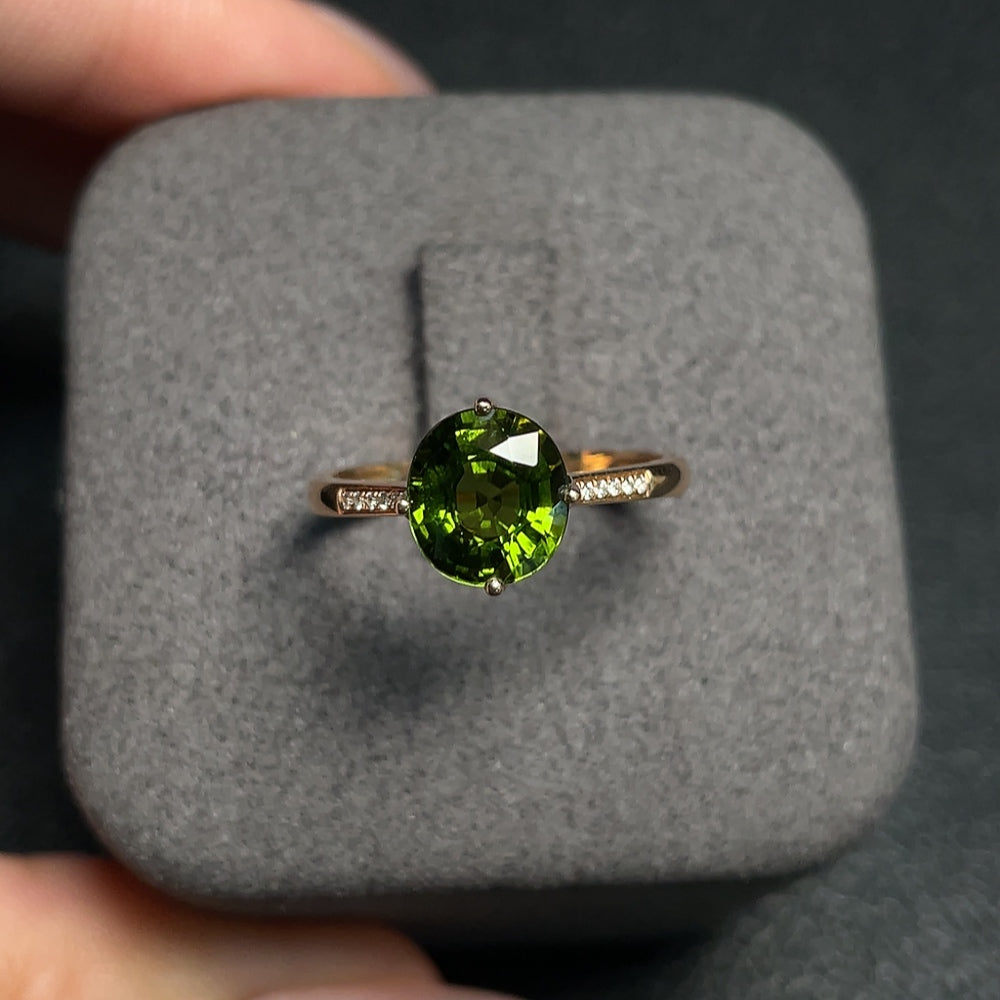 Huiliu Certified tourmaline gemstone ring with diamond accents, featuring a 7.7x6.8mm oval stone, elegant jewelry design.