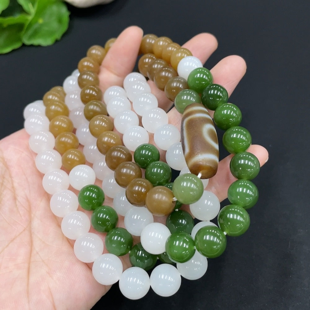 HUILIU HQ Hetian Jade Bead Necklace with 9.5mm jade beads, including non-Hetian jade beads, weighing approximately 153.4g.