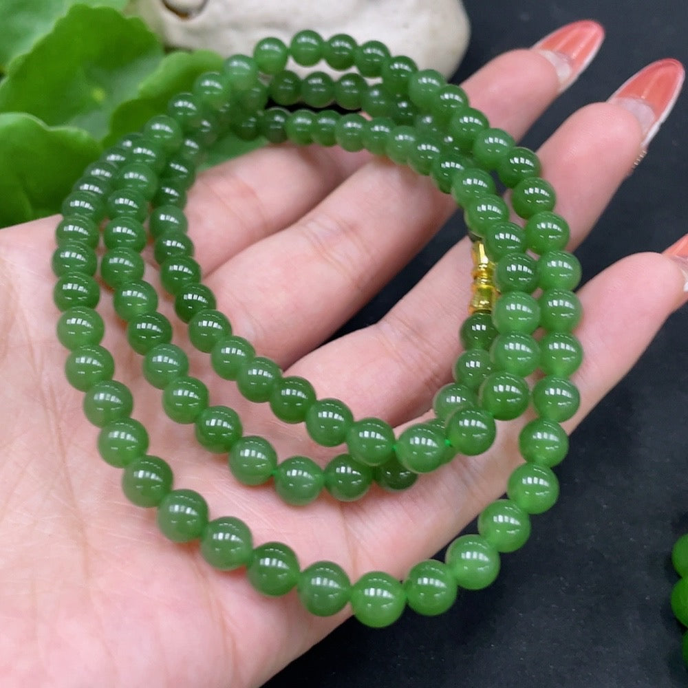 Huiliu Hetian Jade Jasper Bead Necklace with 6mm round beads, natural jade and jasper, certified by HUILIU HQ.