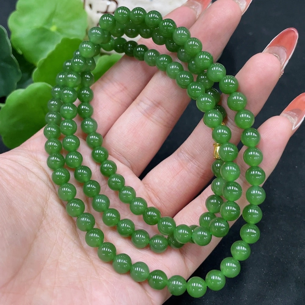 Huiliu Hetian Jade Jasper Bead Necklace with 6mm round beads, certified HUILIU HQ, showcasing smooth, polished jade and jasper stones.