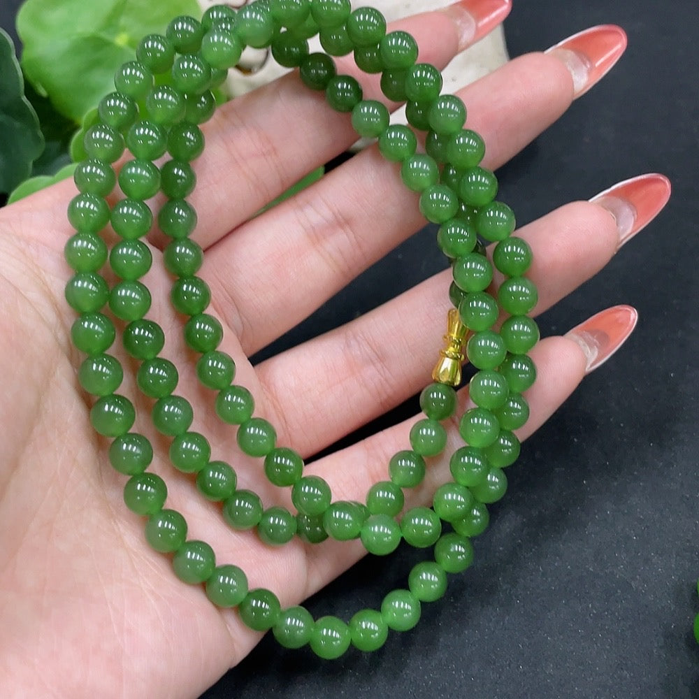 Huiliu Hetian Jade Jasper Bead Necklace with 6mm round beads, natural gemstone, certified jade jewelry, elegant and polished design.
