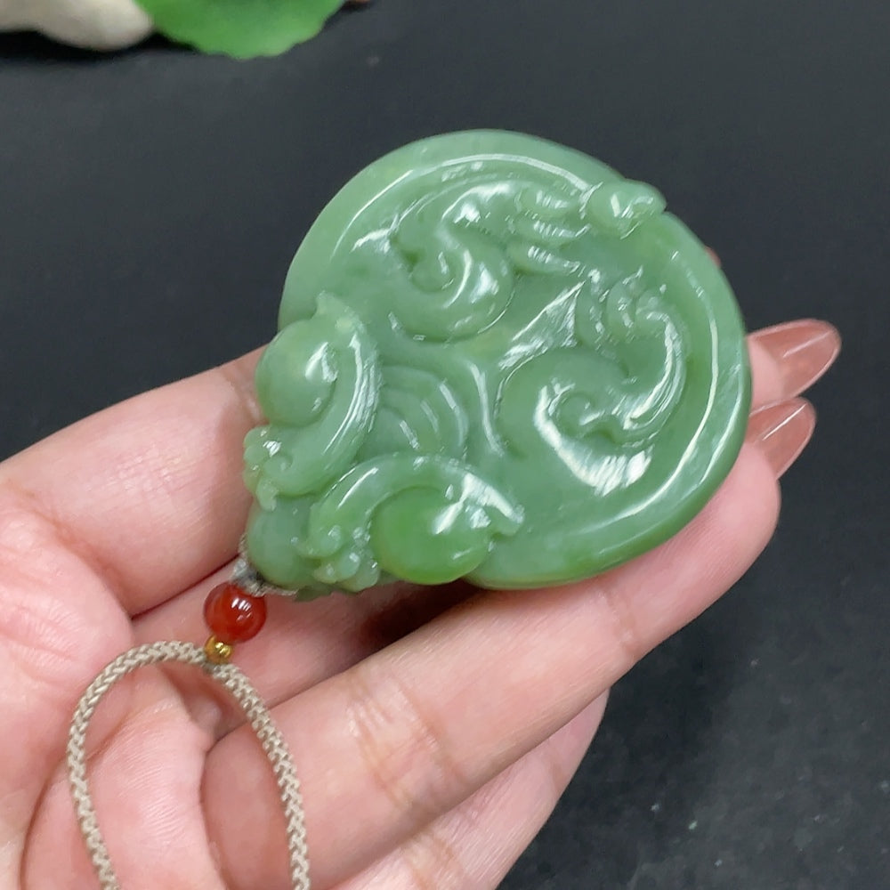 Hetian Jade Pendant featuring a dragon turtle design, weighs approximately 67.5g including rope, crafted by HUILIU HQ.