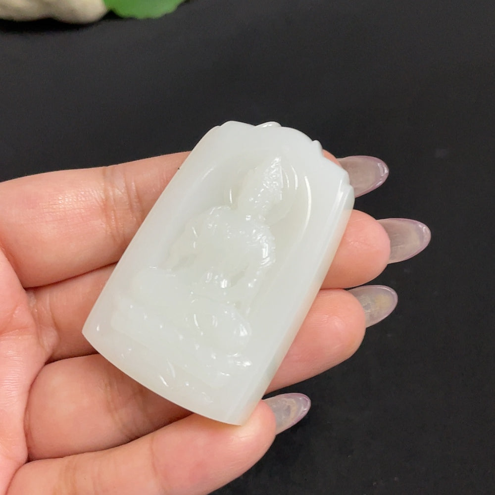 Hetian Jade Pendant featuring Guanyin figure, weighs about 41g, crafted from high-quality HUILIU HQ jade.