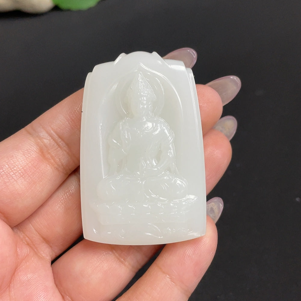 Hetian jade Guanyin pendant from HUILIU HQ, weighing approximately 41g, featuring intricate carvings and a smooth polished finish.