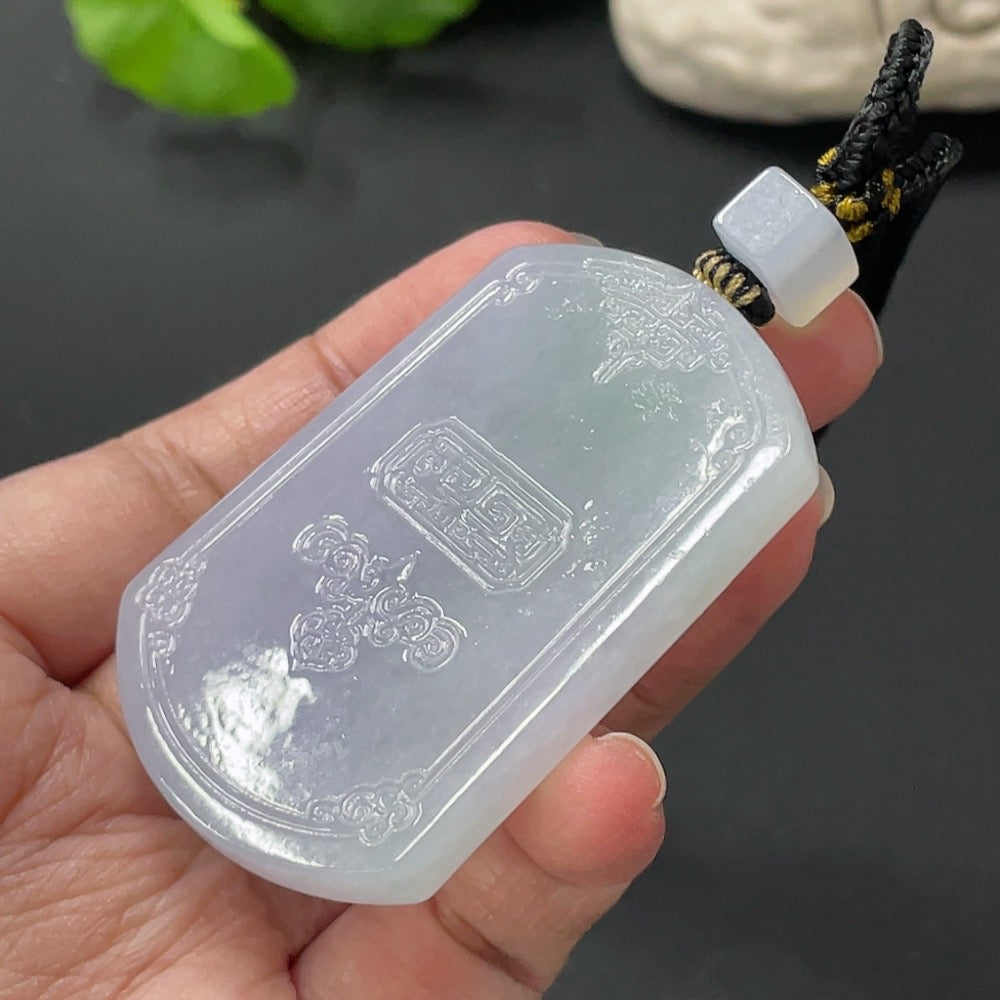 HUILIU HQ jadeite antique plaque pendant, detailed carved design, weighs approximately 45.66g, showcasing traditional jade craftsmanship