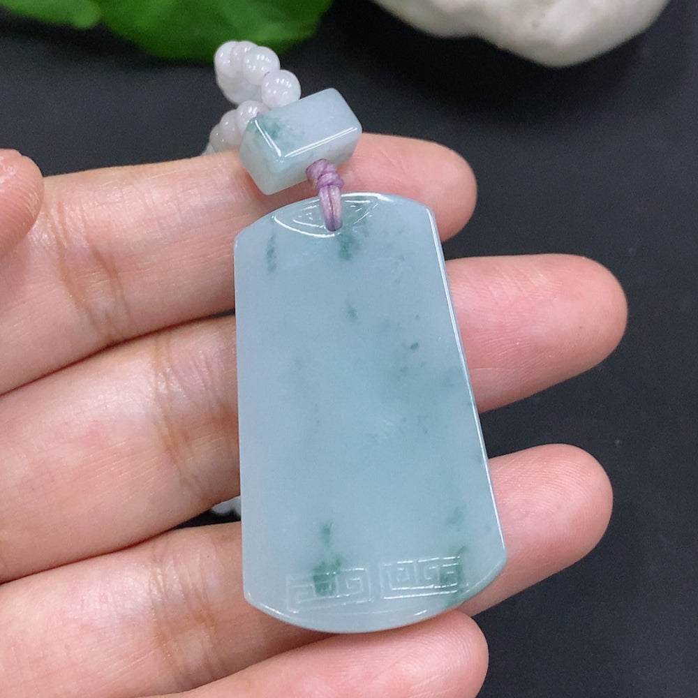 HUILIU HQ jadeite antique-style plain pendant with chain, showcasing smooth jade surface and elegant design, weighs approximately 33.7g.