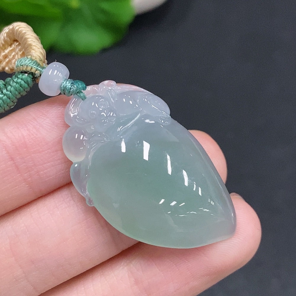 Jadeite Auspicious Monkey Offering Longevity Pendant by HUILIU HQ featuring detailed jade carving of a monkey symbolizing good fortune