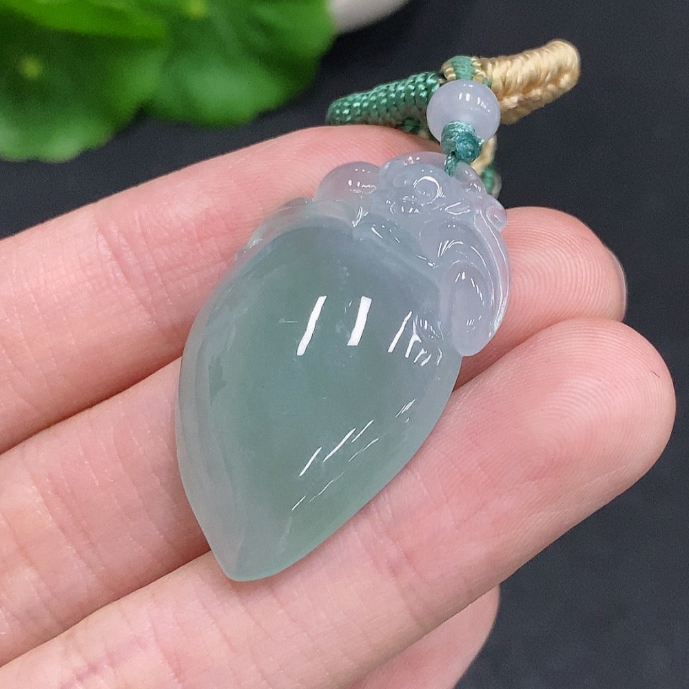 Jadeite Auspicious Monkey Offering Longevity Pendant by HUILIU HQ, intricately carved jade pendant featuring a monkey symbolizing good fortune.