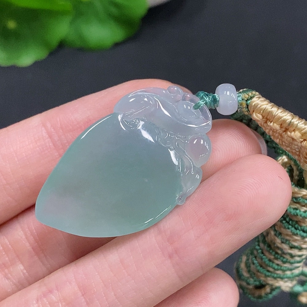 Jadeite Auspicious Monkey Offering Longevity Pendant from HUILIU HQ, carved jade pendant with detailed monkey and longevity symbols