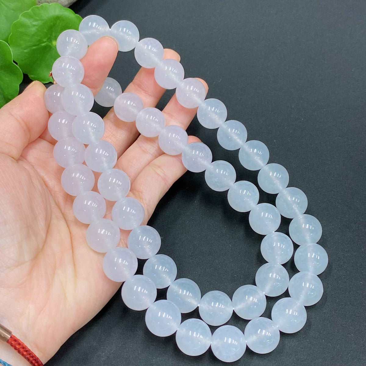 HUILIU HQ jadeite bead necklace with 12.5mm beads, non-gold inlaid, weighing approximately 173.2 grams, displayed against a neutral background.