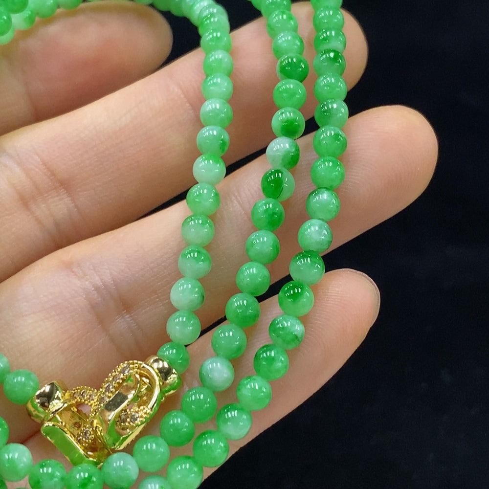 HUILIU HQ jadeite bead necklace with 3.7mm beads, 15.2g weight, featuring a non-gold clasp, displayed on a neutral background.