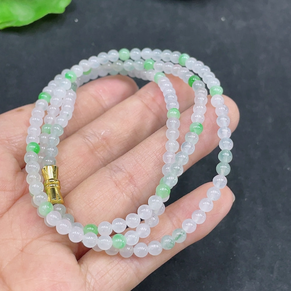 Jadeite bead necklace by HUILIU HQ featuring 3.7mm non-gold jade beads, total weight approx. 13.37g, natural gemstone appearance