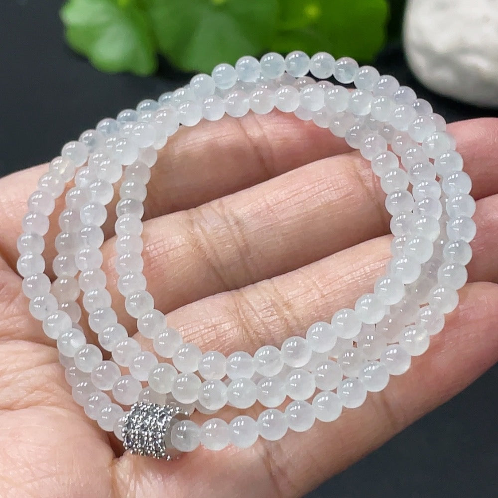 HUILIU HQ jadeite beaded necklace with 3.7mm beads, 16.1g weight, featuring a non-gold clasp, natural green jade appearance.