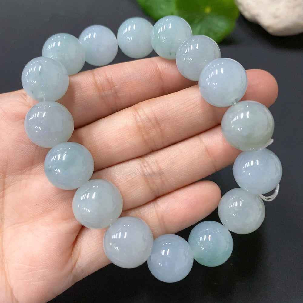 HUILIU HQ jadeite bracelet with 13.3mm beads and a total weight of 66.244g, showcasing smooth, polished jade stones.