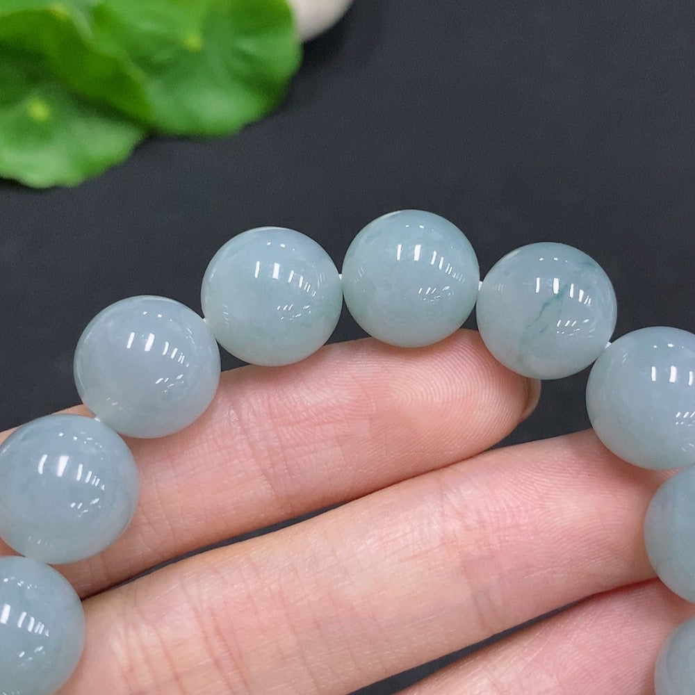HUILIU HQ jadeite bracelet with 52.1g weight and 12.3mm size, featuring smooth, polished jade stones on a natural jewelry piece.