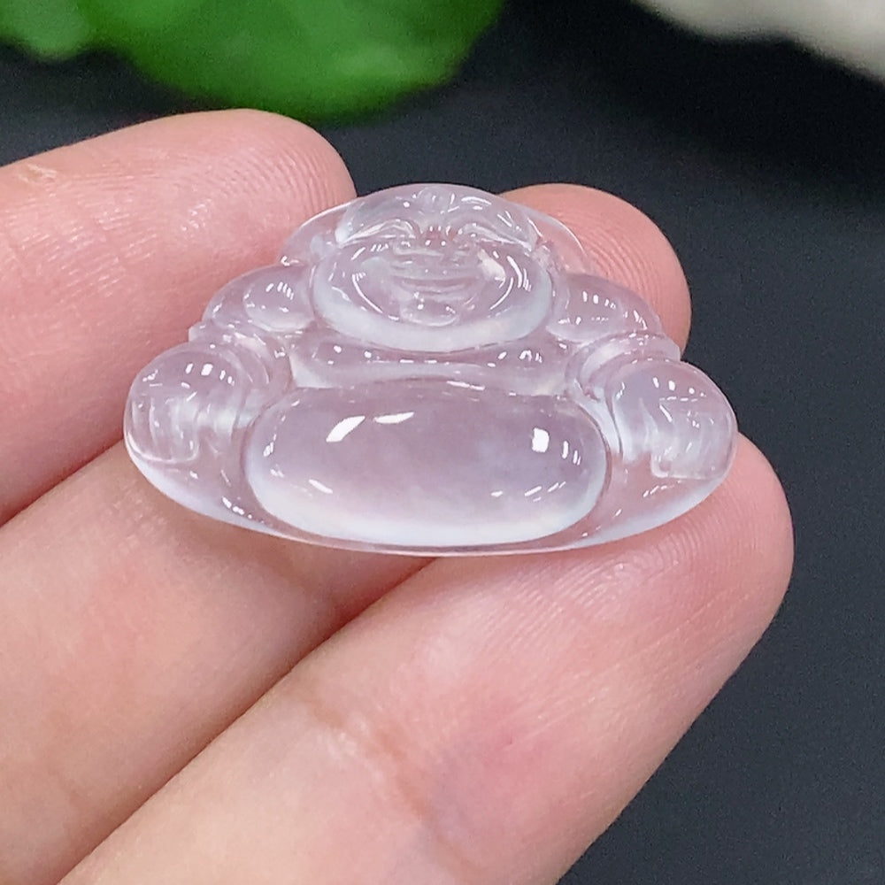 Jadeite Buddha inlay piece from HUILIU HQ, crafted from green jade, weighing approximately 3.1 grams, showcasing detailed Buddhist design.