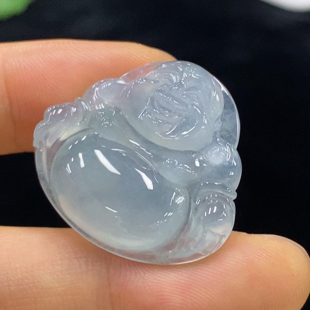 Huiliu HQ Jadeite Buddha pendant in green jade, featuring a carved Buddha figure, Huiliu Certified, on a string.