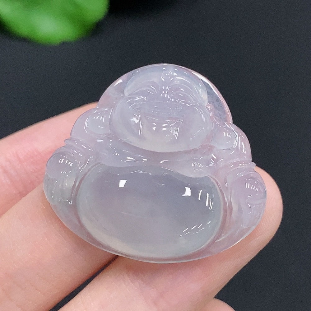 Jadeite Buddha pendant in green jade with detailed carved design, weighing approximately 7.3g, from HUILIU HQ.
