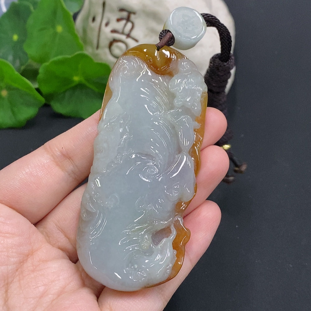 Huiliu Jadeite Buddha pendant with cord, natural green jade, detailed Buddha figure, HUILIU HQ certified jewelry.