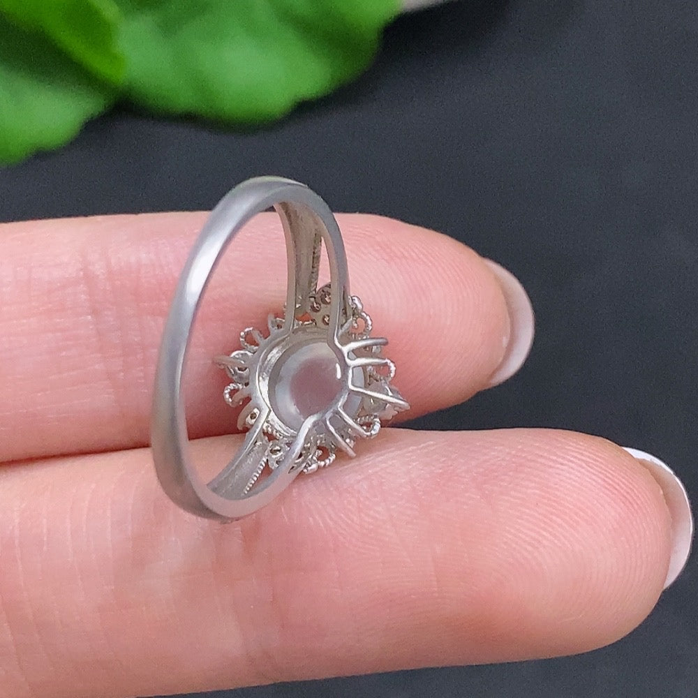 Jadeite cabochon ring with 18k gold band and diamond accents, size 14, weighing approximately 2 grams, by HUILIU HQ.