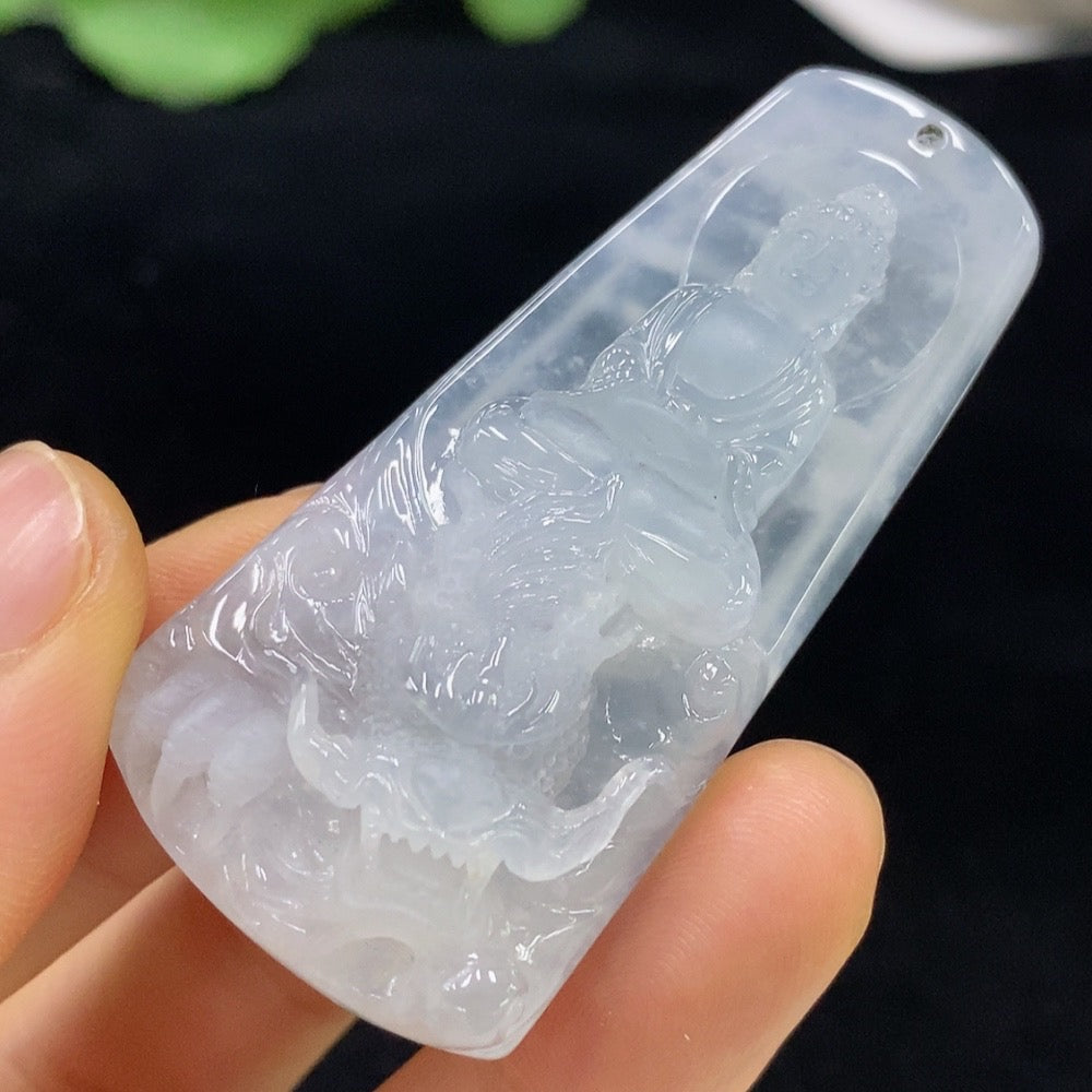 Jadeite Divine Dragon Protector Pendant by HUILIU HQ featuring a detailed jade dragon design on a smooth pendant surface.