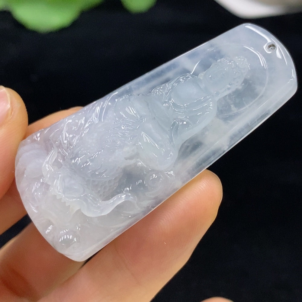 Jadeite Divine Dragon Protector Pendant by HUILIU HQ featuring a detailed jade dragon design on smooth jadeite.