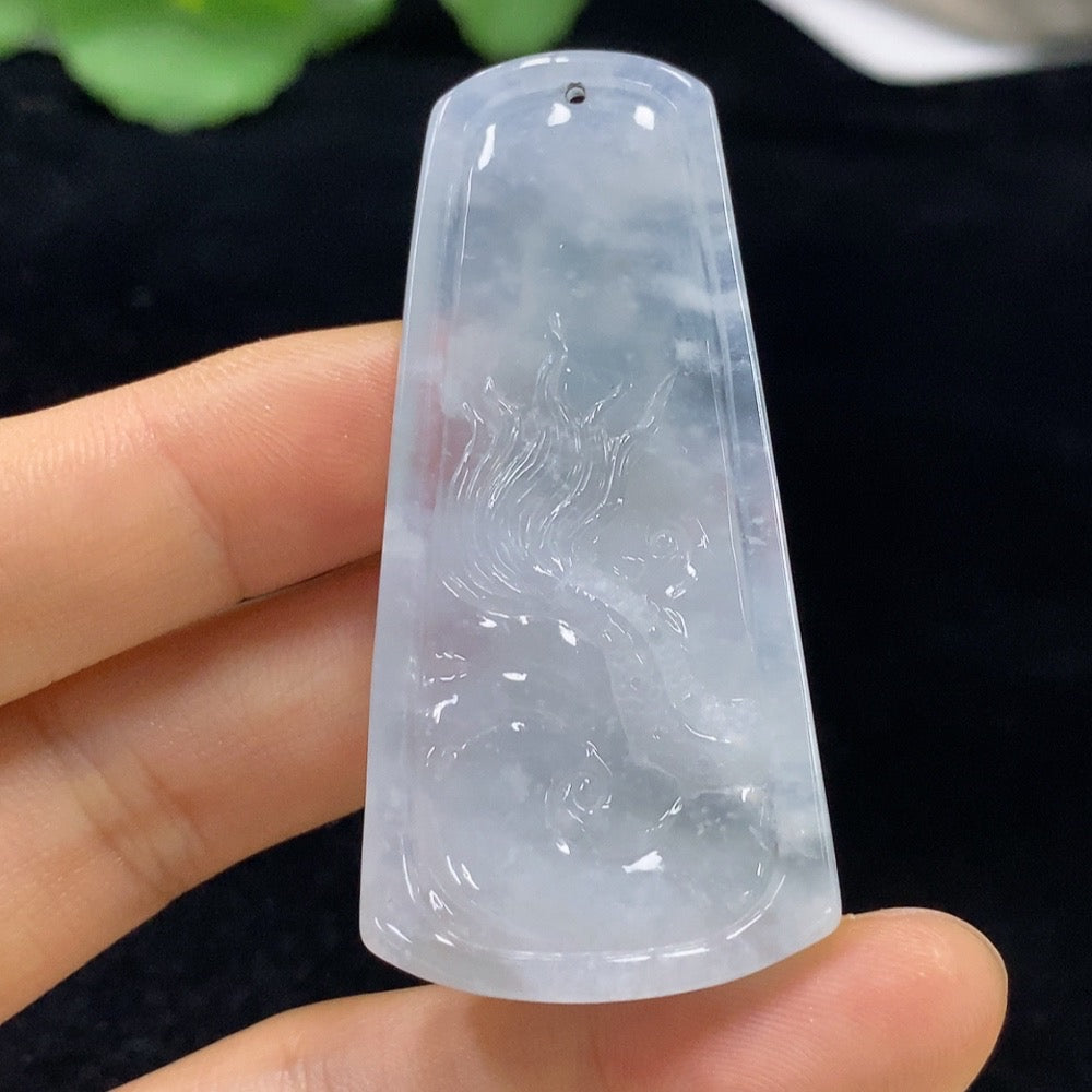 Jadeite Divine Dragon Protector Pendant by HUILIU HQ featuring a detailed jade dragon design on a smooth jade pendant