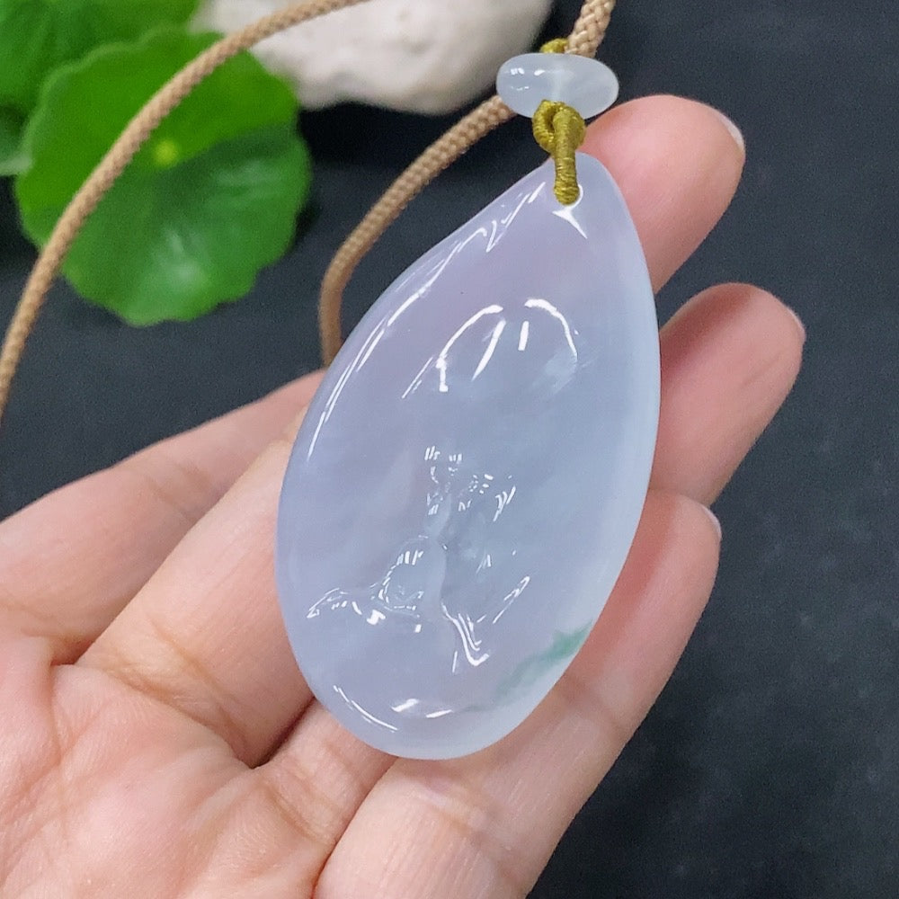 Jadeite Guanyin pendant with a formless design, crafted from jade, featuring a smooth, polished surface and intricate details.