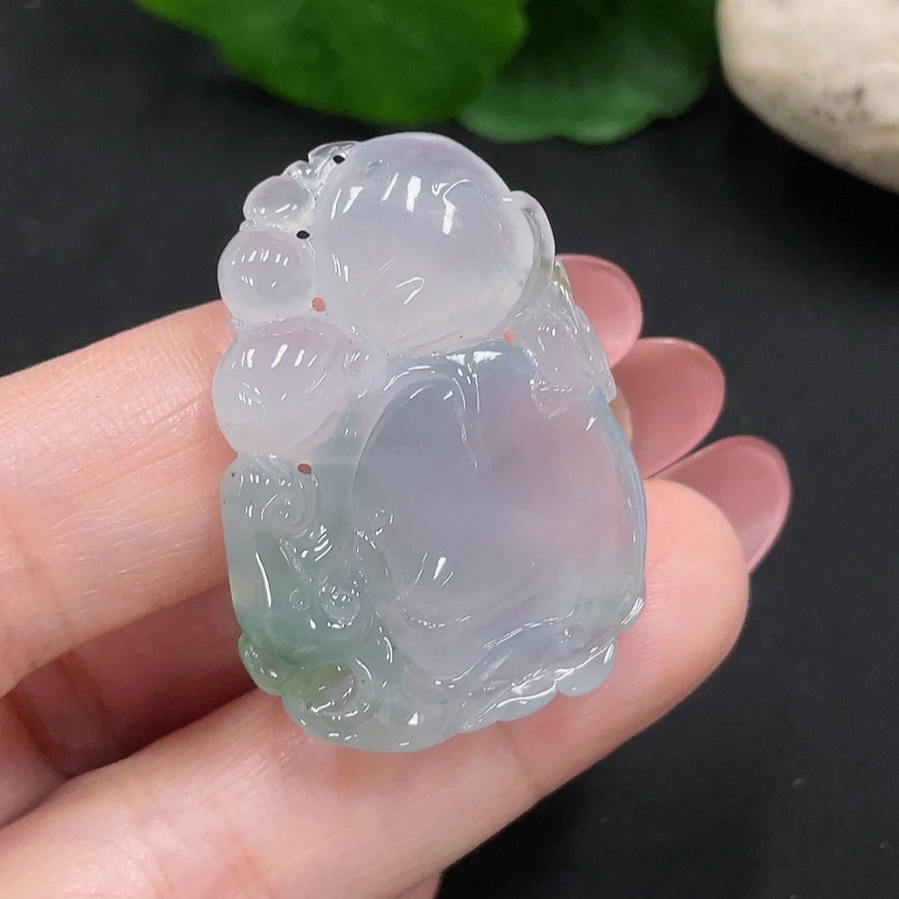 HUILIU HQ jadeite fortune and longevity pendant, natural green jade with carved symbols, weighs approximately 11.6 grams.