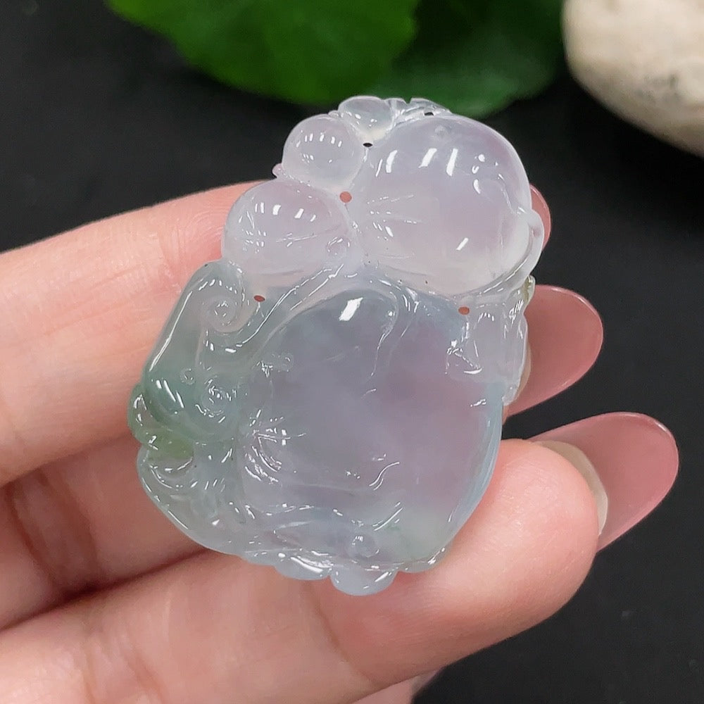 Jadeite Fortune and Longevity Pendant by HUILIU HQ featuring a polished jade pendant weighing approximately 11.6 grams.