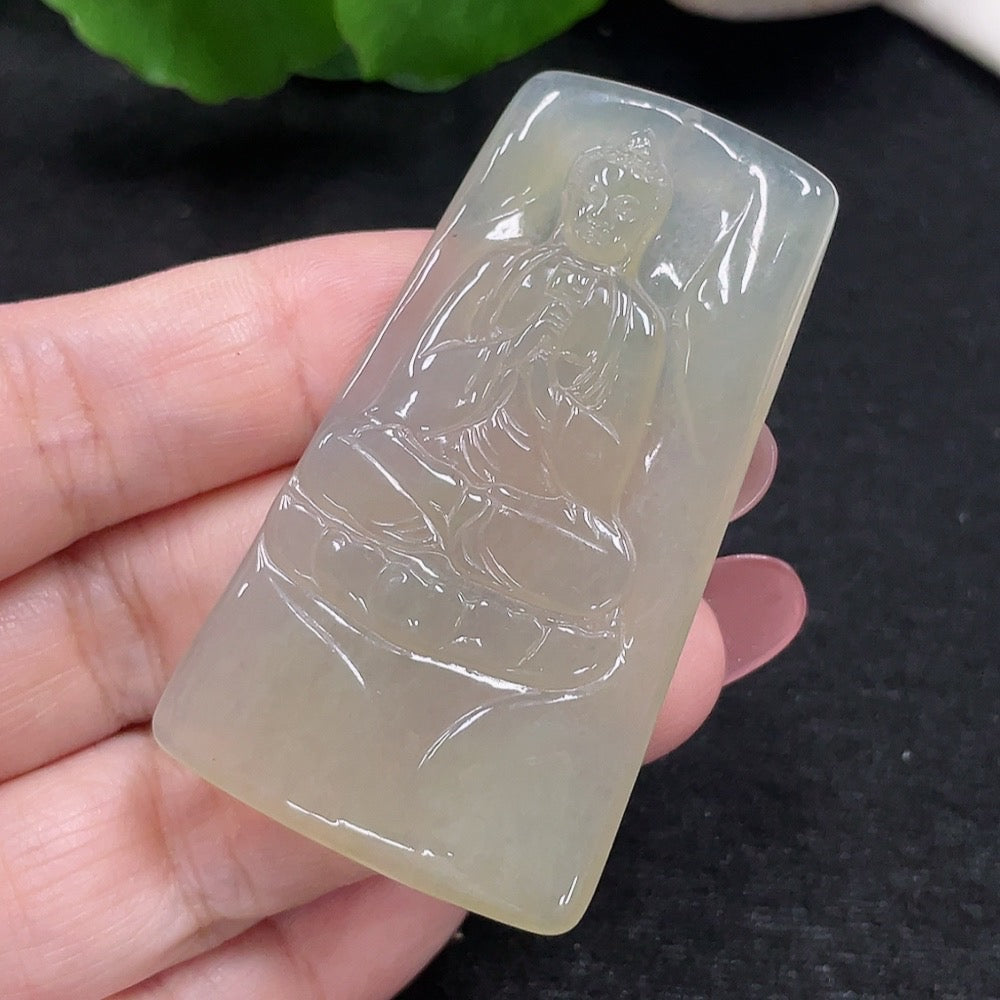 Jadeite Great Solar Tathagata pendant from HUILIU HQ, featuring intricate carved jadeite design, weighing approximately 19.6g.