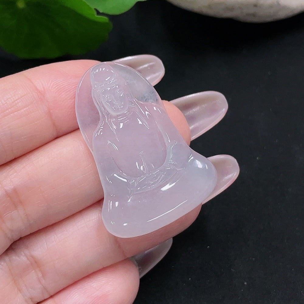 Jadeite Guanyin pendant from HUILIU HQ, carved jade figure weighing approximately 6.1g, showcasing detailed craftsmanship.