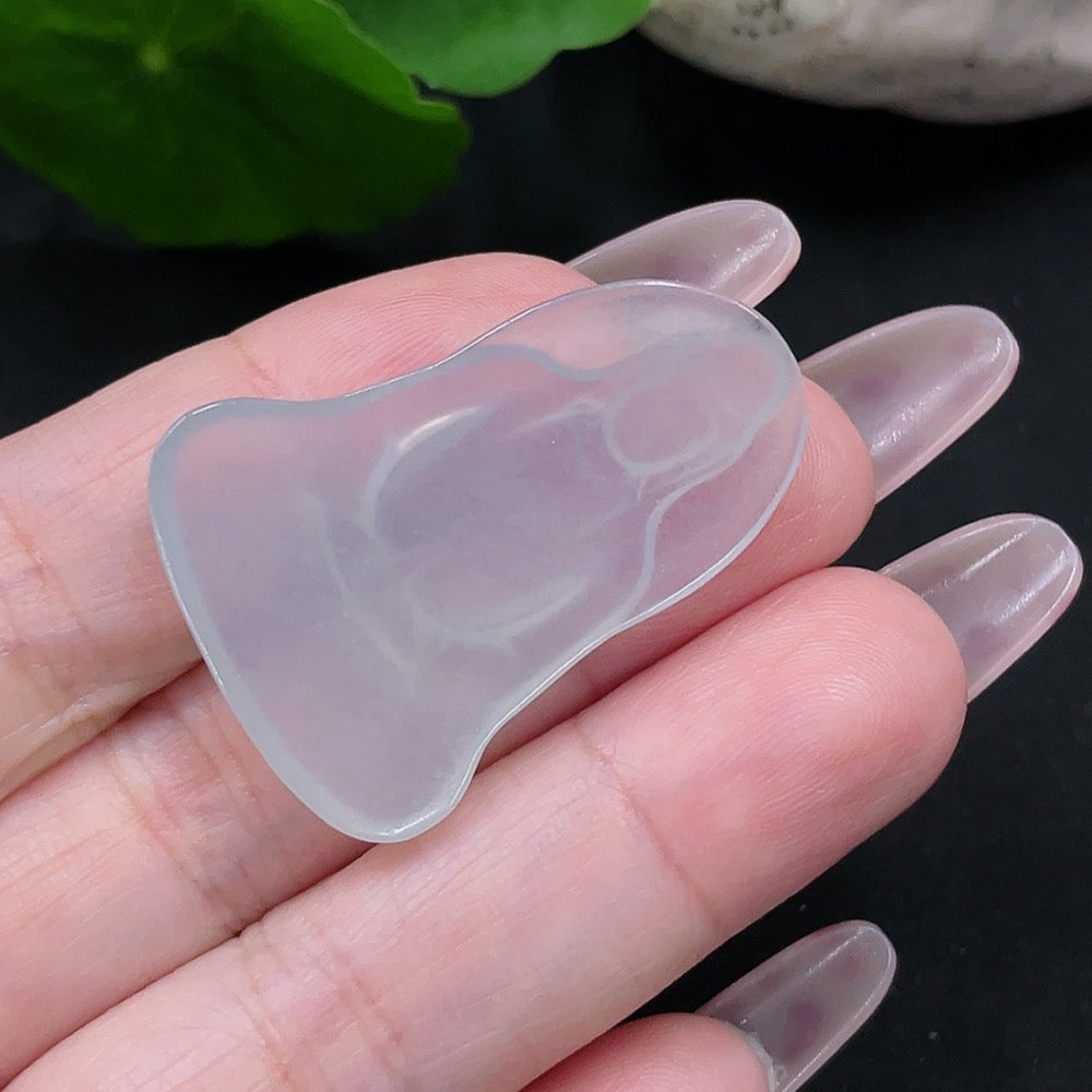 Jadeite Guanyin pendant by HUILIU HQ, intricately carved jade figure weighing approximately 6.1g, showcasing detailed craftsmanship.