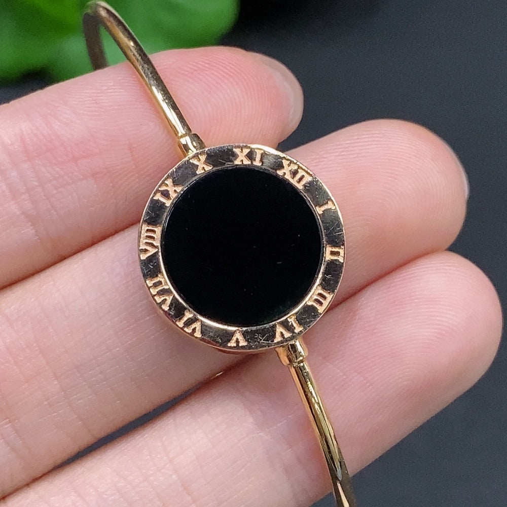 HUILIU HQ Jadeite inlaid bangle with 18k gold, adjustable size, about 5g, featuring elegant jade and gold craftsmanship.