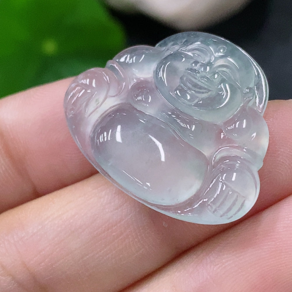 Huiliu Certified Jadeite Buddha pendant with inlaid jade, showcasing detailed craftsmanship and natural green jade hues.