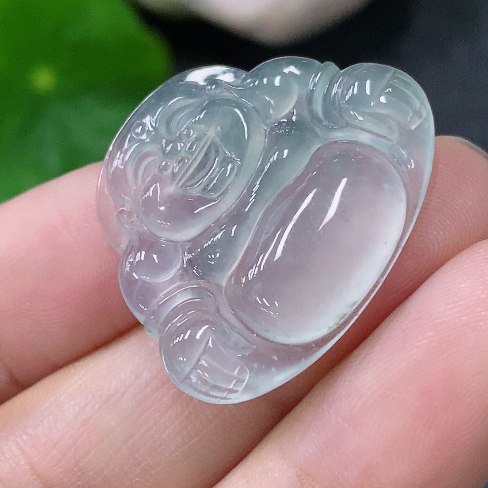 Huiliu-certified jadeite Buddha pendant with intricate inlaid design, showcasing a serene Buddha figure on smooth jade surface.