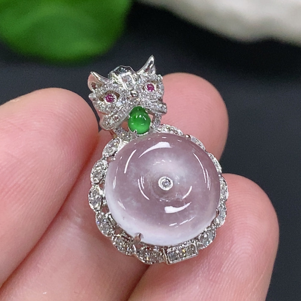 HUILIU HQ jadeite inlaid pendant with gold surface, weight 3.1g, featuring diamond accent stones on a natural jade jewelry piece.