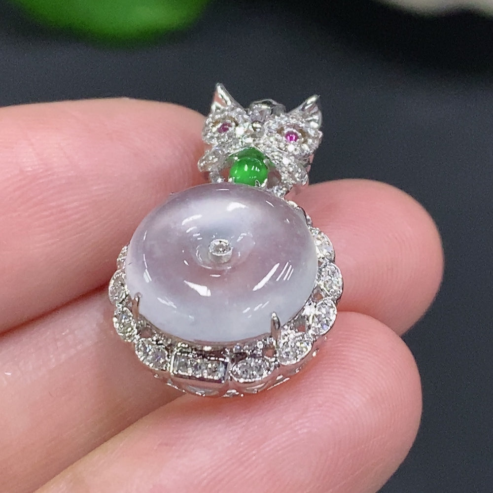 HUILIU HQ jadeite inlaid pendant with gold surface, 3.1g, featuring colorless diamond accents, elegant and detailed jewelry piece.