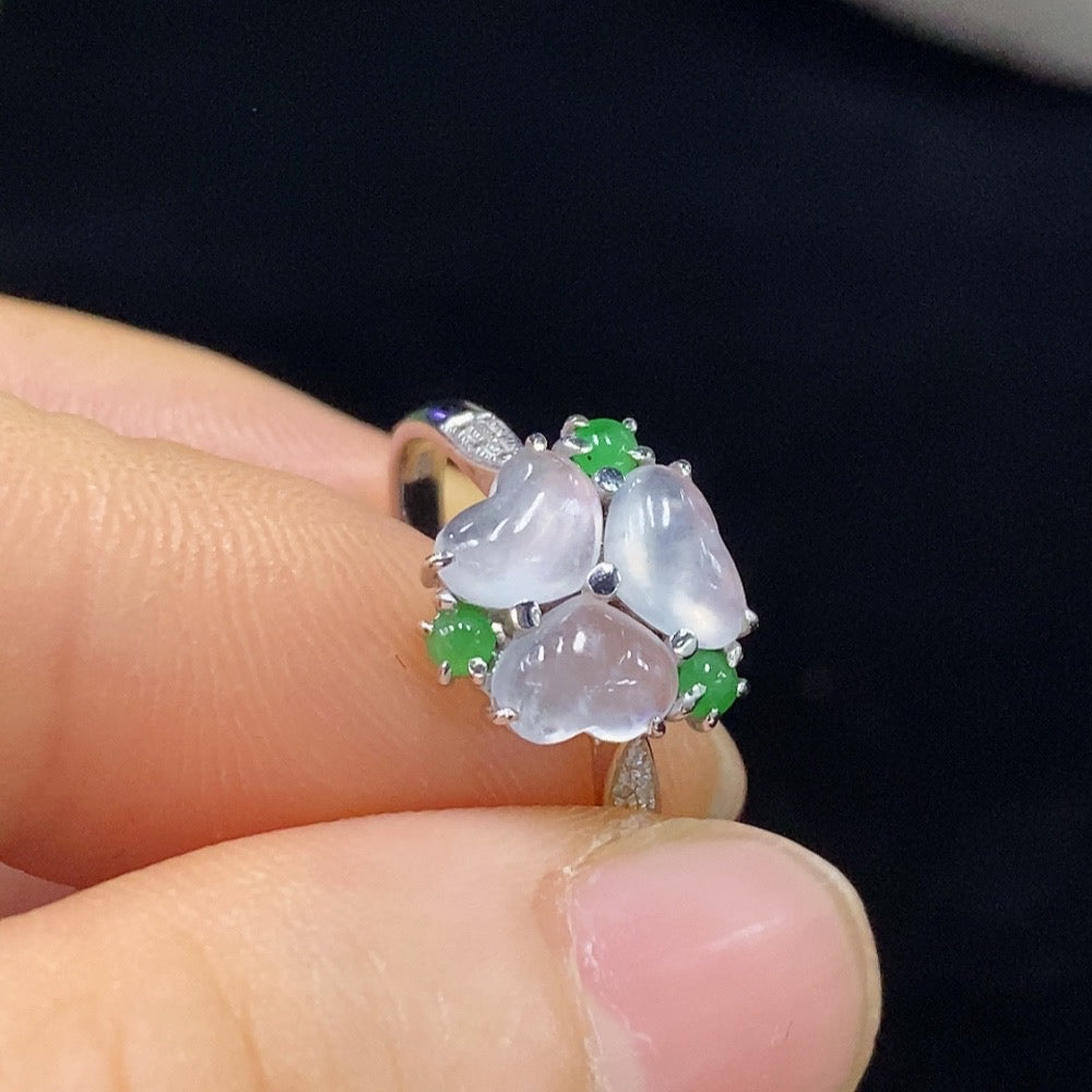 HUILIU HQ jadeite inlaid ring in 18k gold, size 13, with intricate jade design, total weight approximately 2 grams.