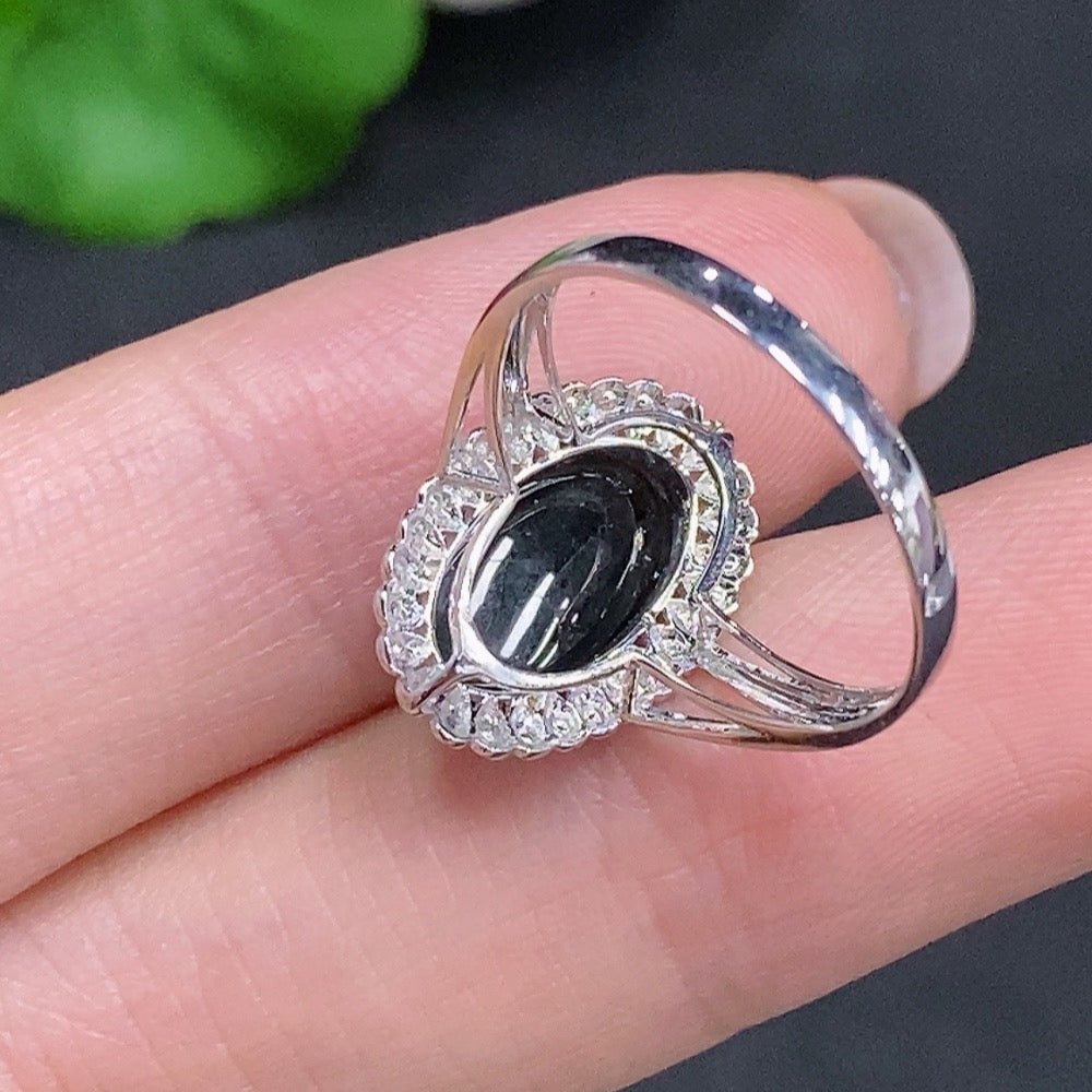 Huiliu Certified Jadeite inlaid ring with no mark surface, natural jade jade ring, non-diamond jewelry, elegant design