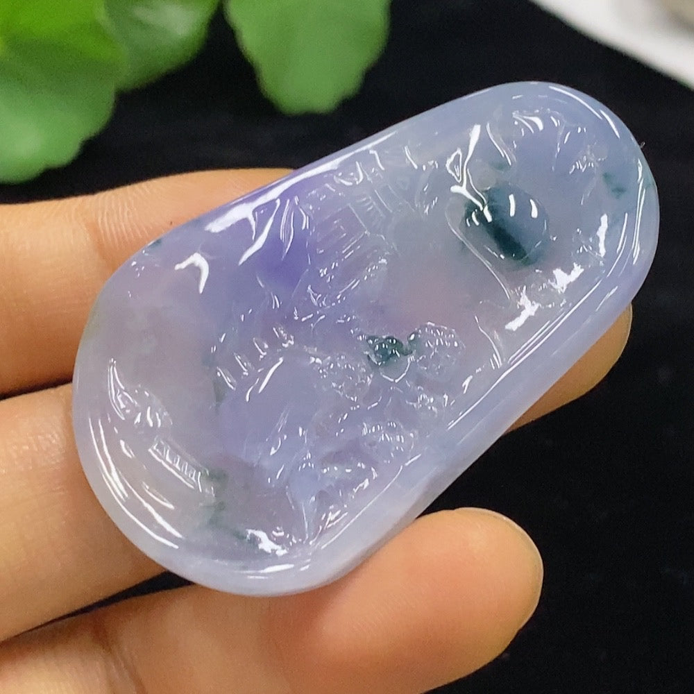 HUILIU HQ Jadeite landscape pendant featuring intricate natural jade design, weighs approximately 17.2 grams.