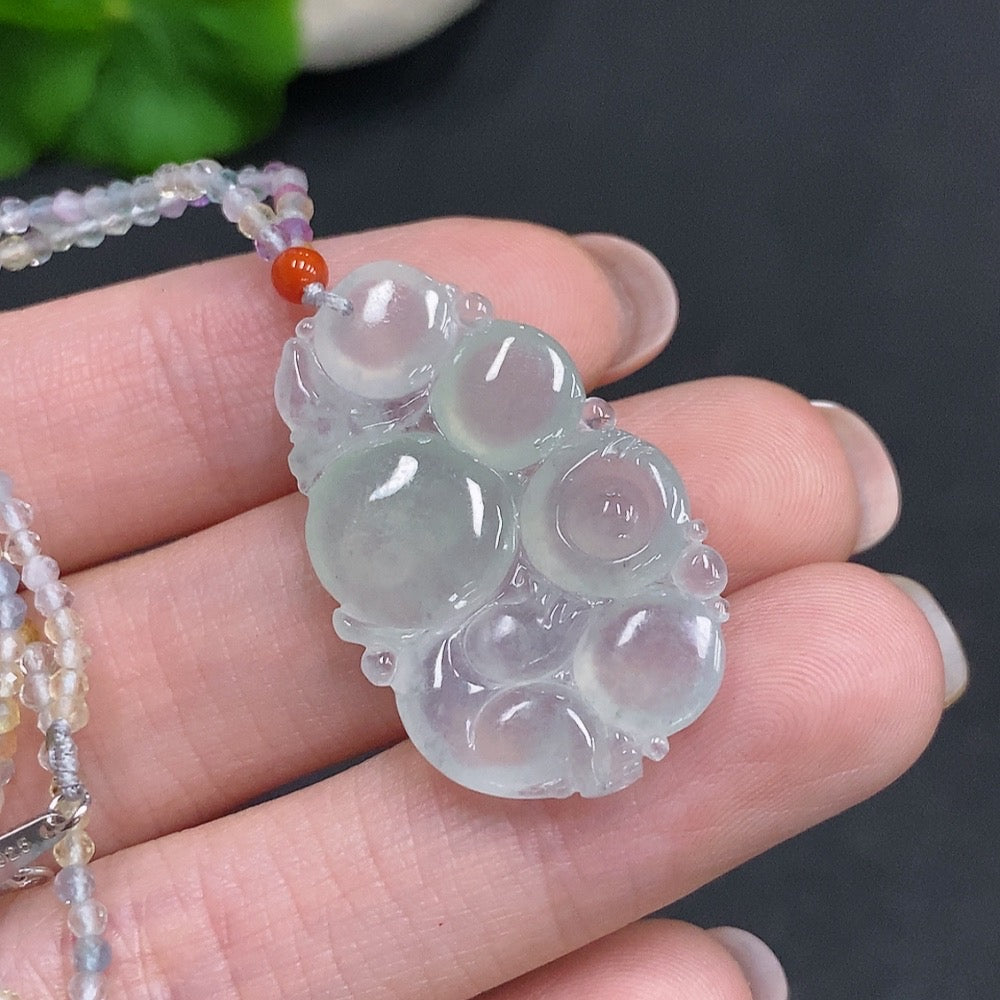 Huiliu certified jadeite monkey presenting longevity pendant on non-jadeite chain with rope, featuring detailed craftsmanship.